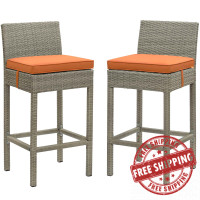 Modway EEI-3604-LGR-ORA Conduit Bar Stool Outdoor Patio Wicker Rattan Set of 2