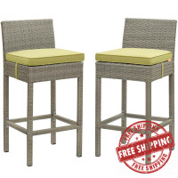 Modway EEI-3604-LGR-PER Conduit Bar Stool Outdoor Patio Wicker Rattan Set of 2