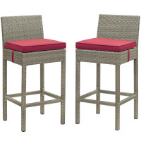 Modway EEI-3604-LGR-RED Conduit Bar Stool Outdoor Patio Wicker Rattan Set of 2