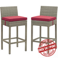 Modway EEI-3604-LGR-RED Conduit Bar Stool Outdoor Patio Wicker Rattan Set of 2