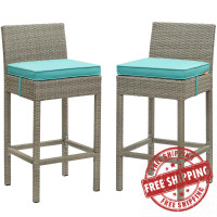 Modway EEI-3604-LGR-TRQ Conduit Bar Stool Outdoor Patio Wicker Rattan Set of 2