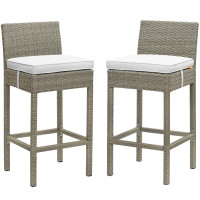 Modway EEI-3604-LGR-WHI Conduit Bar Stool Outdoor Patio Wicker Rattan Set of 2