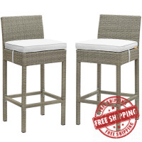 Modway EEI-3604-LGR-WHI Conduit Bar Stool Outdoor Patio Wicker Rattan Set of 2