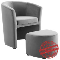 Modway EEI-3607-GRY Divulge Performance Velvet Arm Chair and Ottoman Set