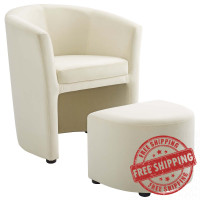 Modway EEI-3607-IVO Divulge Performance Velvet Arm Chair and Ottoman Set