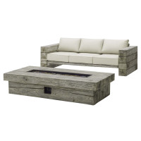 Modway EEI-3654-LGR-BEI-SET Light Gray Beige Manteo Rustic Coastal Outdoor Patio Sunbrella® Sofa and Fire Pit Set