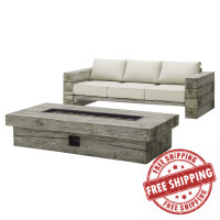 Modway EEI-3654-LGR-BEI-SET Light Gray Beige Manteo Rustic Coastal Outdoor Patio Sunbrella® Sofa and Fire Pit Set