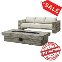 Modway EEI-3654-LGR-BEI-SET Light Gray Beige Manteo Rustic Coastal Outdoor Patio Sunbrella® Sofa and Fire Pit Set