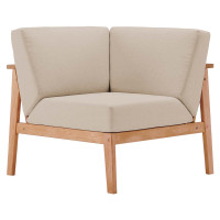 Modway EEI-3680-NAT-TAU Natural Taupe Sedona Outdoor Patio Eucalyptus Wood Sectional Sofa Corner Chair