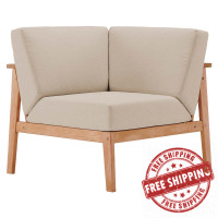 Modway EEI-3680-NAT-TAU Natural Taupe Sedona Outdoor Patio Eucalyptus Wood Sectional Sofa Corner Chair