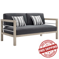 Modway EEI-3684-LGR-STE Light Gray Wiscasset Outdoor Patio Acacia Wood Loveseat