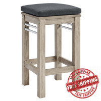 Modway EEI-3687-LGR-STE Light Gray Wiscasset Outdoor Patio Acacia Wood Bar Stool