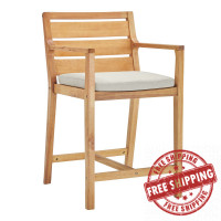 Modway EEI-3691-NAT-TAU Natural Taupe Portsmouth Karri Wood Outdoor Patio Bar Stool