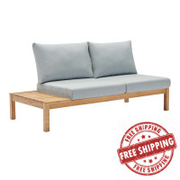 Modway EEI-3692-NAT-LBU Natural Light Blue Freeport Karri Wood Outdoor Patio Loveseat with Left-Facing Side End Table