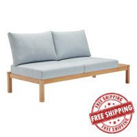 Modway EEI-3693-NAT-LBU Natural Light Blue Freeport Karri Wood Outdoor Patio Loveseat with Right-Facing Side End Table