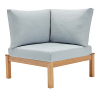 Modway EEI-3694-NAT-LBU Natural Light Blue Freeport Karri Wood Sectional Sofa Outdoor Patio Corner Chair