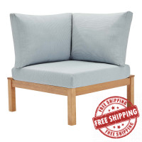 Modway EEI-3694-NAT-LBU Natural Light Blue Freeport Karri Wood Sectional Sofa Outdoor Patio Corner Chair