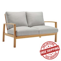 Modway EEI-3697-NAT-LGR Natural Light Gray Orlean Outdoor Patio Eucalyptus Wood Loveseat