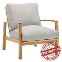Modway EEI-3698-NAT-LGR Natural Light Gray Orlean Outdoor Patio Eucalyptus Wood Lounge Armchair