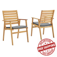 Modway EEI-3704-NAT-GRY Syracuse Outdoor Patio Eucalyptus Wood Dining Chair Set of 2