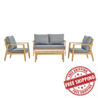 Modway EEI-3705-NAT-GRY Syracuse Outdoor Patio Upholstered 4 Piece Furniture Set