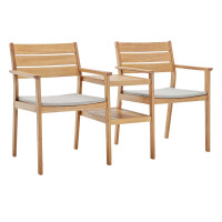 Modway EEI-3710-NAT-TAU Viewscape Outdoor Patio Ash Wood Jack and Jill Chair Set