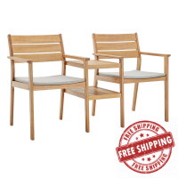 Modway EEI-3710-NAT-TAU Viewscape Outdoor Patio Ash Wood Jack and Jill Chair Set