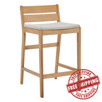 Modway EEI-3716-NAT-TAU Natural Taupe Riverlake Outdoor Patio Ash Wood Counter Stool