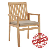 Modway EEI-3718-NAT-TAU Natural Taupe Farmstay Outdoor Patio Teak Wood Dining Armchair