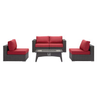 Modway EEI-3723-EXP-RED-SET Convene 5 Piece Set Outdoor Patio with Fire Pit