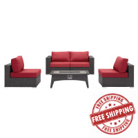 Modway EEI-3723-EXP-RED-SET Convene 5 Piece Set Outdoor Patio with Fire Pit