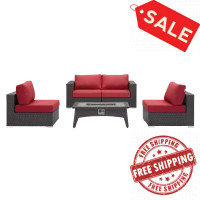 Modway EEI-3723-EXP-RED-SET Convene 5 Piece Set Outdoor Patio with Fire Pit