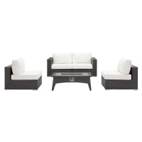 Modway EEI-3723-EXP-WHI-SET Convene 5 Piece Set Outdoor Patio with Fire Pit