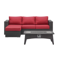 Modway EEI-3724-EXP-RED-SET Convene 3 Piece Set Outdoor Patio with Fire Pit