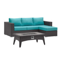 Modway EEI-3724-EXP-TRQ-SET Convene 3 Piece Set Outdoor Patio with Fire Pit