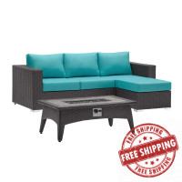 Modway EEI-3724-EXP-TRQ-SET Convene 3 Piece Set Outdoor Patio with Fire Pit
