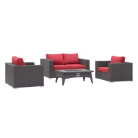Modway EEI-3725-EXP-RED-SET Convene 4 Piece Set Outdoor Patio with Fire Pit