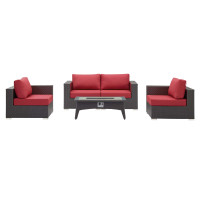 Modway EEI-3728-EXP-RED-SET Convene 5 Piece Set Outdoor Patio with Fire Pit