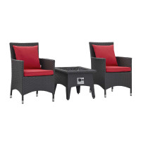 Modway EEI-3729-EXP-RED-SET Convene 3 Piece Set Outdoor Patio with Fire Pit