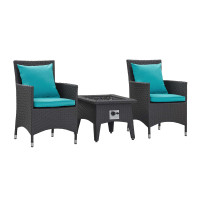 Modway EEI-3729-EXP-TRQ-SET Convene 3 Piece Set Outdoor Patio with Fire Pit