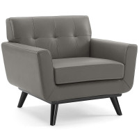 Modway EEI-3734-GRY Engage Top-Grain Leather Living Room Lounge Accent Armchair