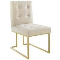 Modway EEI-3743-GLD-BEI Privy Gold Stainless Steel Upholstered Fabric Dining Accent Chair