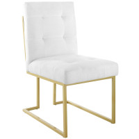 Modway EEI-3743-GLD-WHI Privy Gold Stainless Steel Upholstered Fabric Dining Accent Chair
