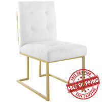 Modway EEI-3743-GLD-WHI Privy Gold Stainless Steel Upholstered Fabric Dining Accent Chair