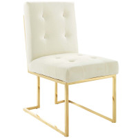 Modway EEI-3744-GLD-IVO Privy Gold Stainless Steel Performance Velvet Dining Chair