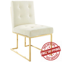 Modway EEI-3744-GLD-IVO Privy Gold Stainless Steel Performance Velvet Dining Chair