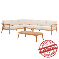 Modway EEI-3755-NAT-TAU-SET Sedona 4 Piece Outdoor Patio Eucalyptus Wood Sectional with Coffee Table