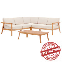 Modway EEI-3758-NAT-TAU-SET Sedona 3 Piece Outdoor Patio Eucalyptus Wood Sectional Set with Coffee Table