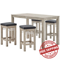 Modway EEI-3759-LGR-SET Wiscasset Outdoor Patio Acacia Wood Bar Table Set with 4 Bar Stools