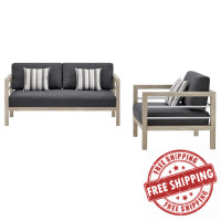 Modway EEI-3763-LGR-STE-SET Wiscasset Outdoor Patio Acacia Wood Loveseat Set with Armchair